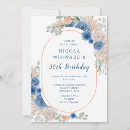 Blue Boho Pampas Grass Birthday Party Einladung