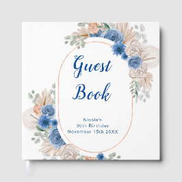 Blue Boho Pampas Grass Birthday Party Gästebuch