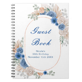 Blue Boho Pampas Grass Birthday Party Guest Book Notizblock