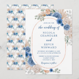 Blue Boho Pampas Grass Wedding Einladung