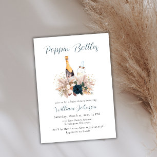 Blue Boho Poppin Flaschen Champagne Baby Dusche Einladung
