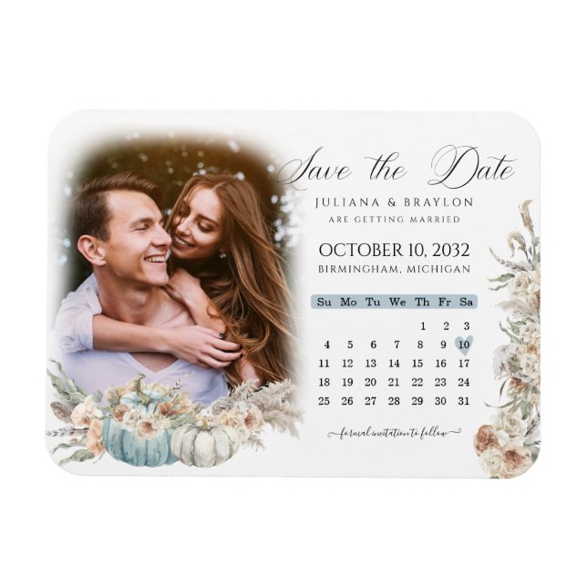 Blue Boho Pumpkins & Driving Floral Calendar & Fot Magnet (Horizontal)