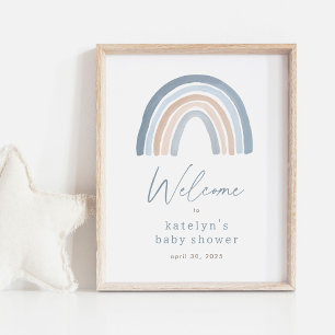 Blue Boho Rainbow Baby Dusche Begrüßungszeichen Poster