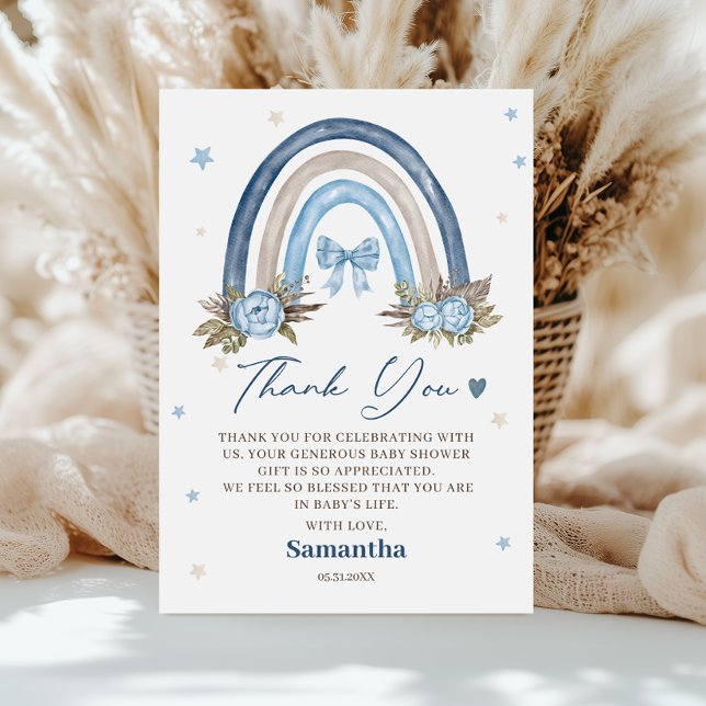 Blue Boho Rainbow Baby Dusche Danke Karte (Von Creator hochgeladen)