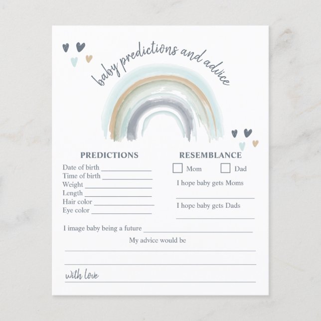 Blue Boho Rainbow Baby Showvordiktationsspiel (Vorderseite)