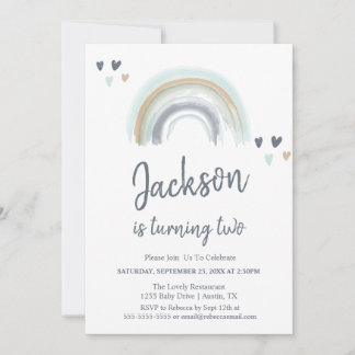 Blue Boho Rainbow Party Einladung