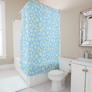 Blue Boho Spring Daisies Pattern Duschvorhang