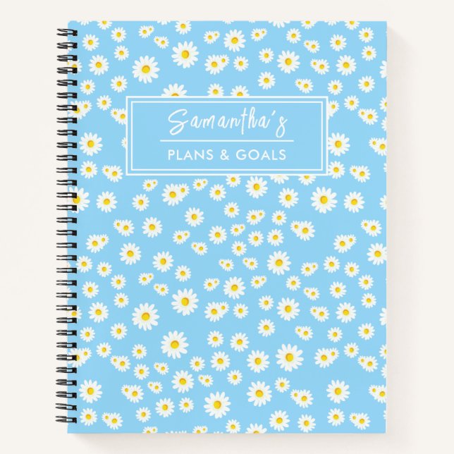 Blue Boho Spring Daisies Pattern Notizbuch (Vorderseite)
