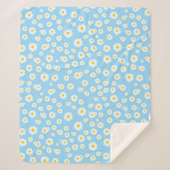 Blue Boho Spring Daisies Pattern Sherpadecke (Vorderseite)