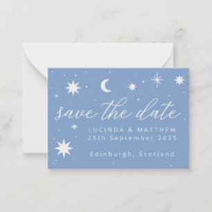 Blue Boho Stars Hochzeit speichern die Datumskarte Mitteilungskarte