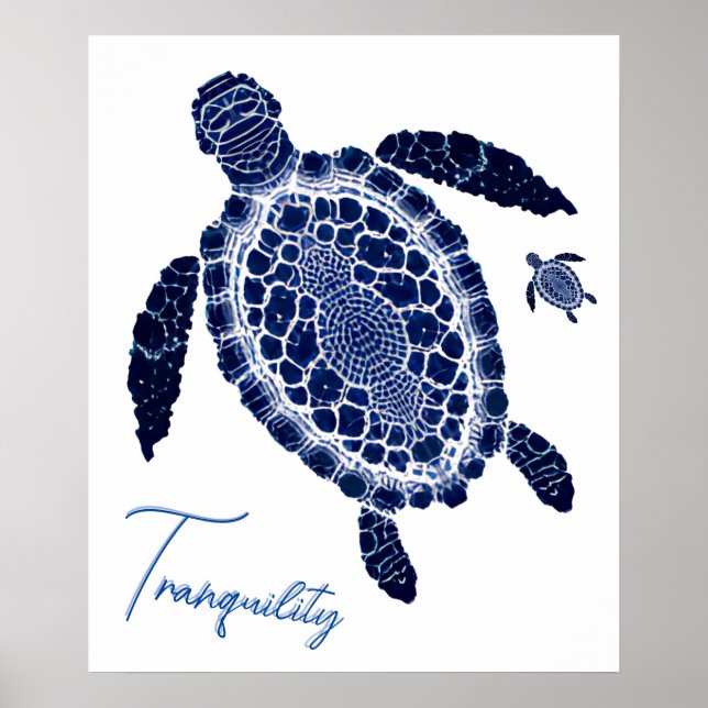 Blue Boho Tranquility Sea Turtle Family Poster (Vorne)