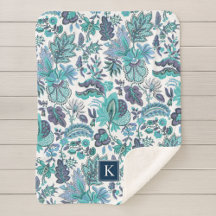 Blue Boho Vintag Floral Monogramm