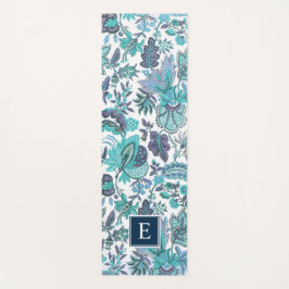 Blue Boho Vintag Floral Monogramm Yogamatte