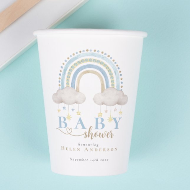 Blue Boho Watercolor Rainbow Boy Baby Dusche Pappbecher (Blue Boho Watercolor Rainbow Boy Baby Shower Paper Cups)