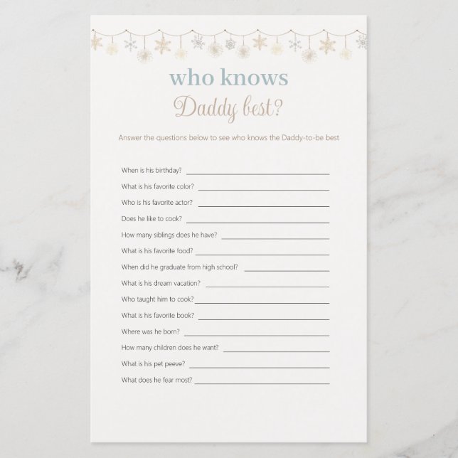 Blue Boho Wer Daddy Best Baby Shower Game kennt (Vorderseite)