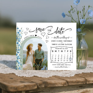 Blue Boho Wildblumen Foto & Kalender Hochzeit Save The Date