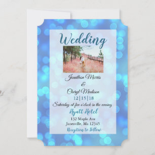 Blue Bokeh Foto Hochzeitseinladungen Einladung