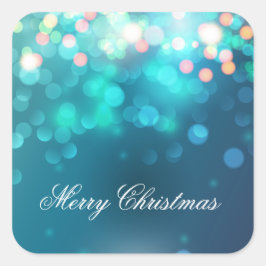 Blue Bokeh Frohe Weihnachten | SIEGEL Quadratischer Aufkleber