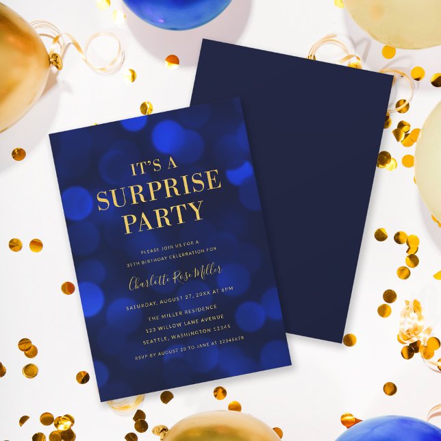 Blue Bokeh Gold Es ist ein überraschendes Party Ge Einladung (Von Creator hochgeladen)