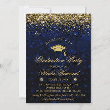 Blue Bokeh & Gold Glitzer Graduation Party