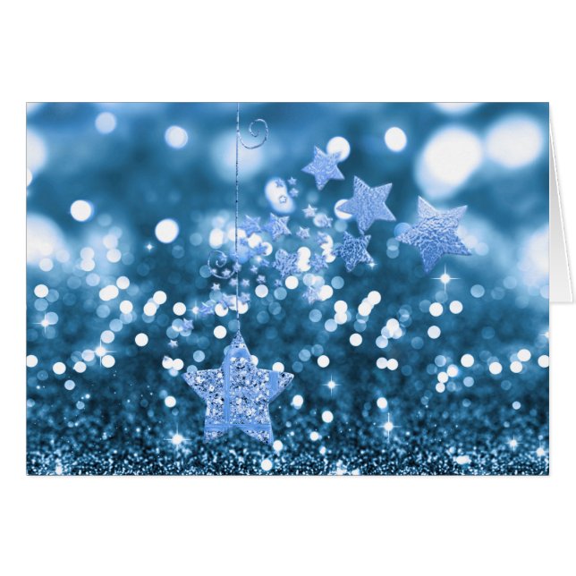 Blue Bokeh Imitate Glitzer & Stars (Vorderseite (Horizontal))