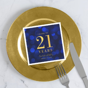 Blue Bokeh Imitate Gold Feiert 21 Jahre Geburtstag Serviette