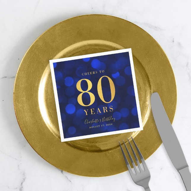 Blue Bokeh Imitate Gold jubeln bis 80 Jahre Geburt Serviette (Von Creator hochgeladen)