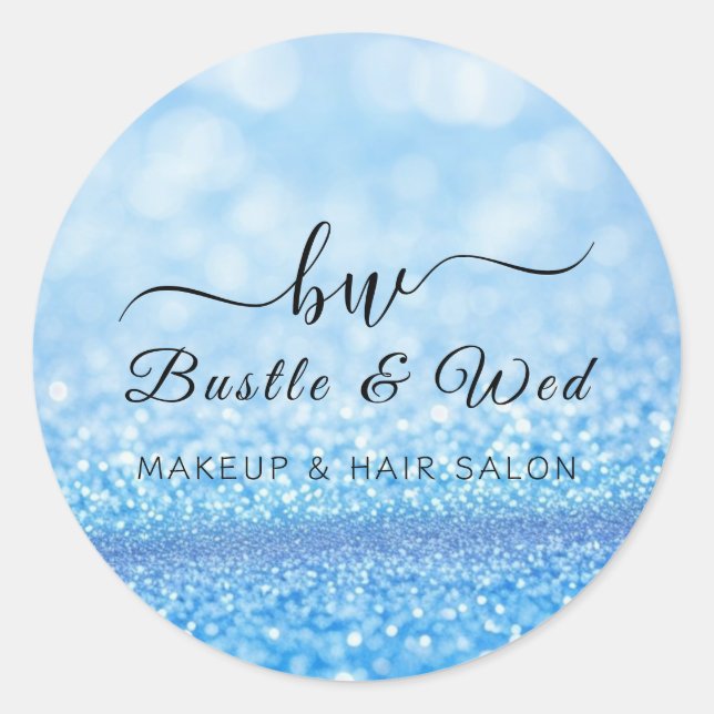 Blue Bokeh Shiny Makeup Hair Salon Runder Aufkleber (Vorderseite)
