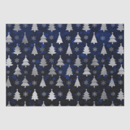 Blue Bokeh und Silver Foil Weihnachtsbaumen Seidenpapier