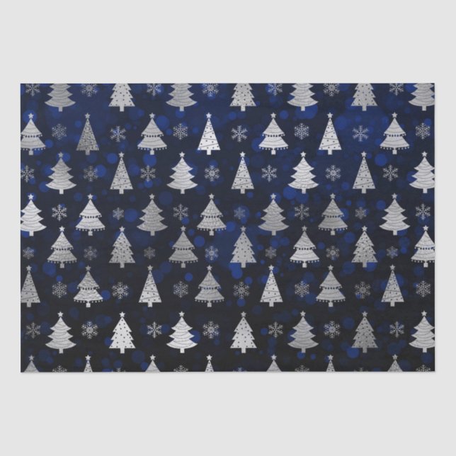 Blue Bokeh und Silver Foil Weihnachtsbaumen Seidenpapier (Vorderseite)