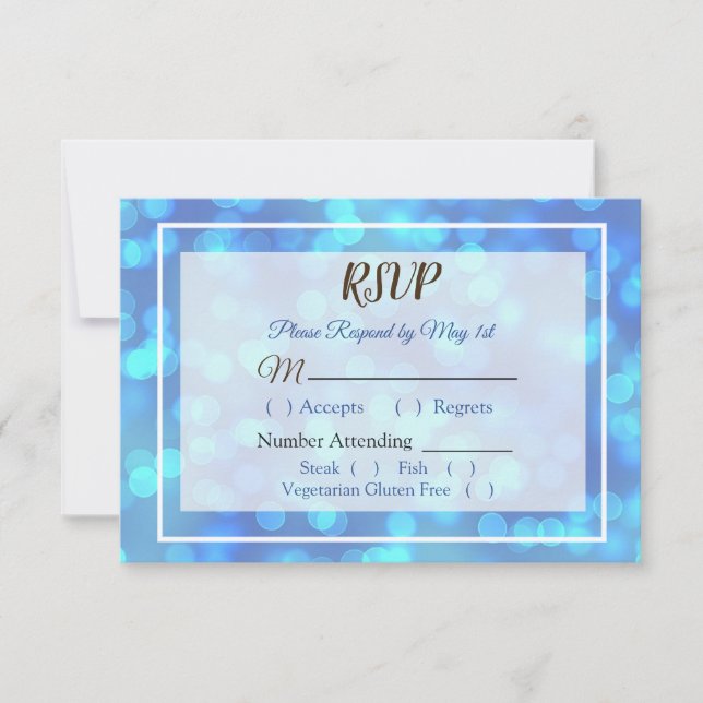 Blue Bokeh Wedding RSVP Karte (Vorderseite)