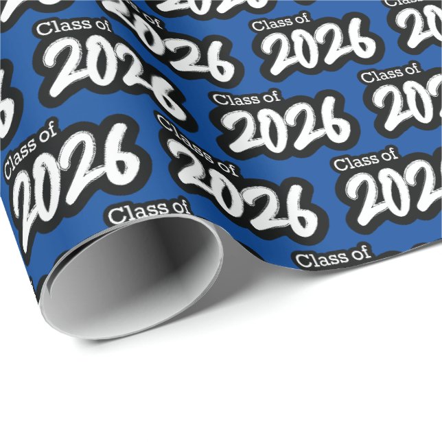 Blue Bold Brush Class of 2026 Wrapping Paper Geschenkpapier (Rolleneckpunkt)