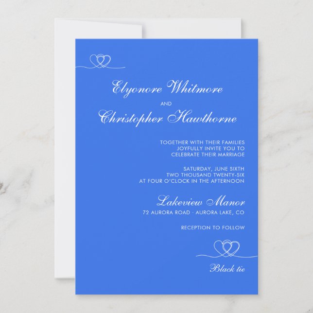 Blue Bold Elegant Chic Calligraphy Wedding Einladung (Vorderseite)
