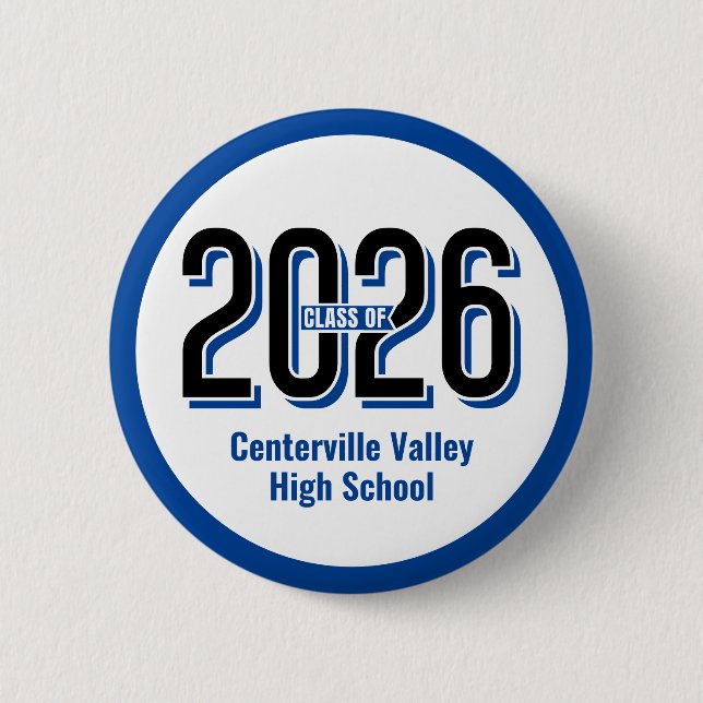 Blue Bold Shadowed Numbers Class of 2026 Button (Vorderseite)