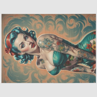 Blue Bombshell - Retro Button-Up Girl-Dekoupage Seidenpapier