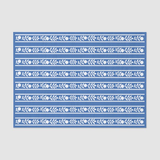 Blue Bone Inlay Floral Border Decoupage Paper Seidenpapier (Vorderseite)