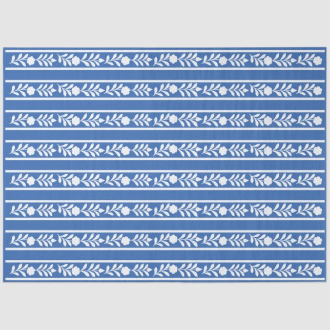 Blue Bone Inlay Floral Border Decoupage Paper Seidenpapier (Vorderseite)