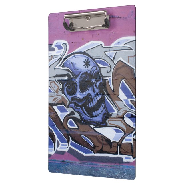Blue Bonehead Skull Graffiti Klemmbrett (Links)