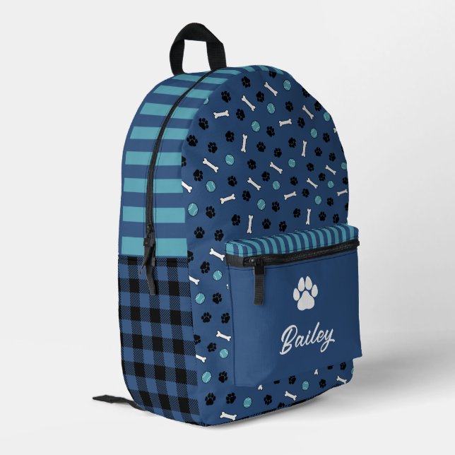 Blue Bones & Balls Paw Name des Hundes Bedruckter Rucksack (Rückseitige Ecke links)