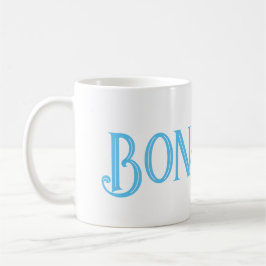 Blue Bonjour White Coffee Tasse