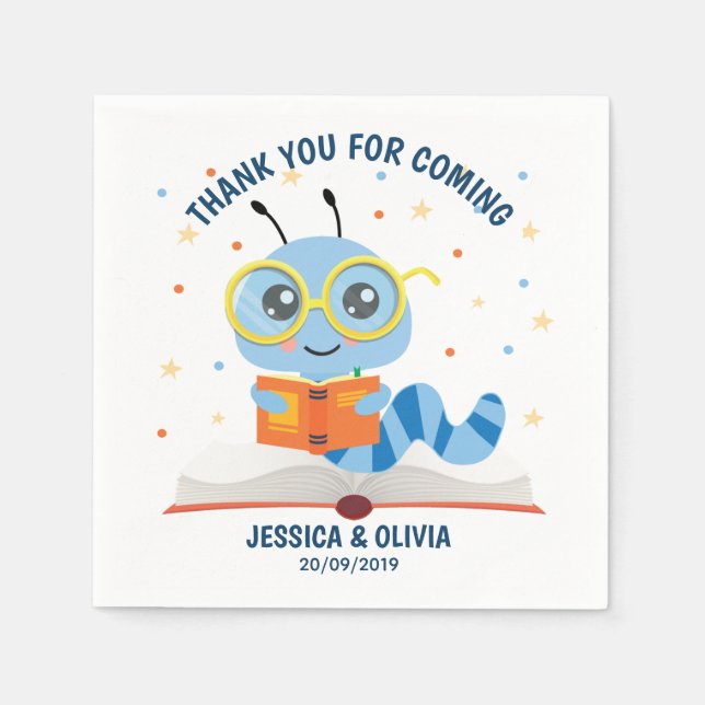 Blue Bookworm Theme Serviette (Vorderseite)