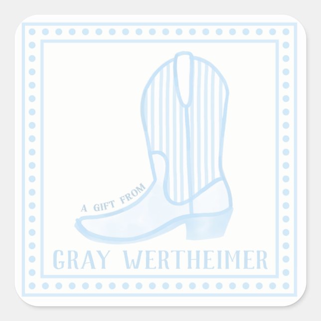 Blue Boot Boys Square Geschenksticker Quadratischer Aufkleber (Vorderseite)