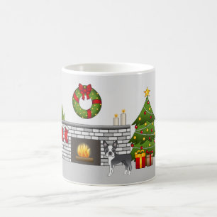 Blue Boston Terrier in einem festlichen Weihnachts Kaffeetasse