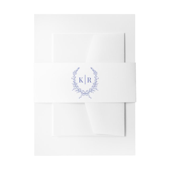 Blue Botaniacal & Ribbon Wappen Monogram Wedding Einladungsbanderole (Vorderseite Beispiel)