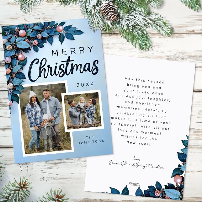 Blue Botanic 2 Foto Weihnachtskarte Feiertagskarte (Blue Christmas Card)