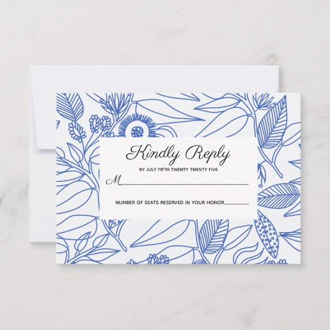 Blue Botanic Personalisiert Floral Wedding RSVP (Vorderseite)