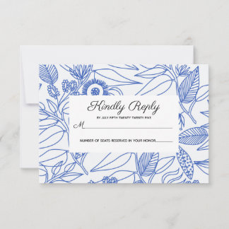 Blue Botanic Personalisiert Floral Wedding RSVP Karte