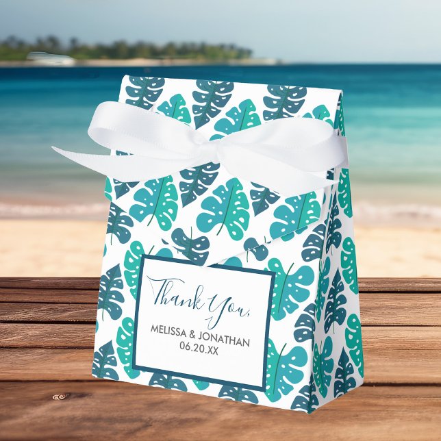 Blue Botanical Beach Palm Foliage Hochzeit Geschenkschachtel (Von Creator hochgeladen)