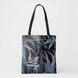 Blue Botanical Ferns on Dark Background Tasche
