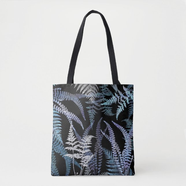 Blue Botanical Ferns on Dark Background Tasche (Vorderseite)